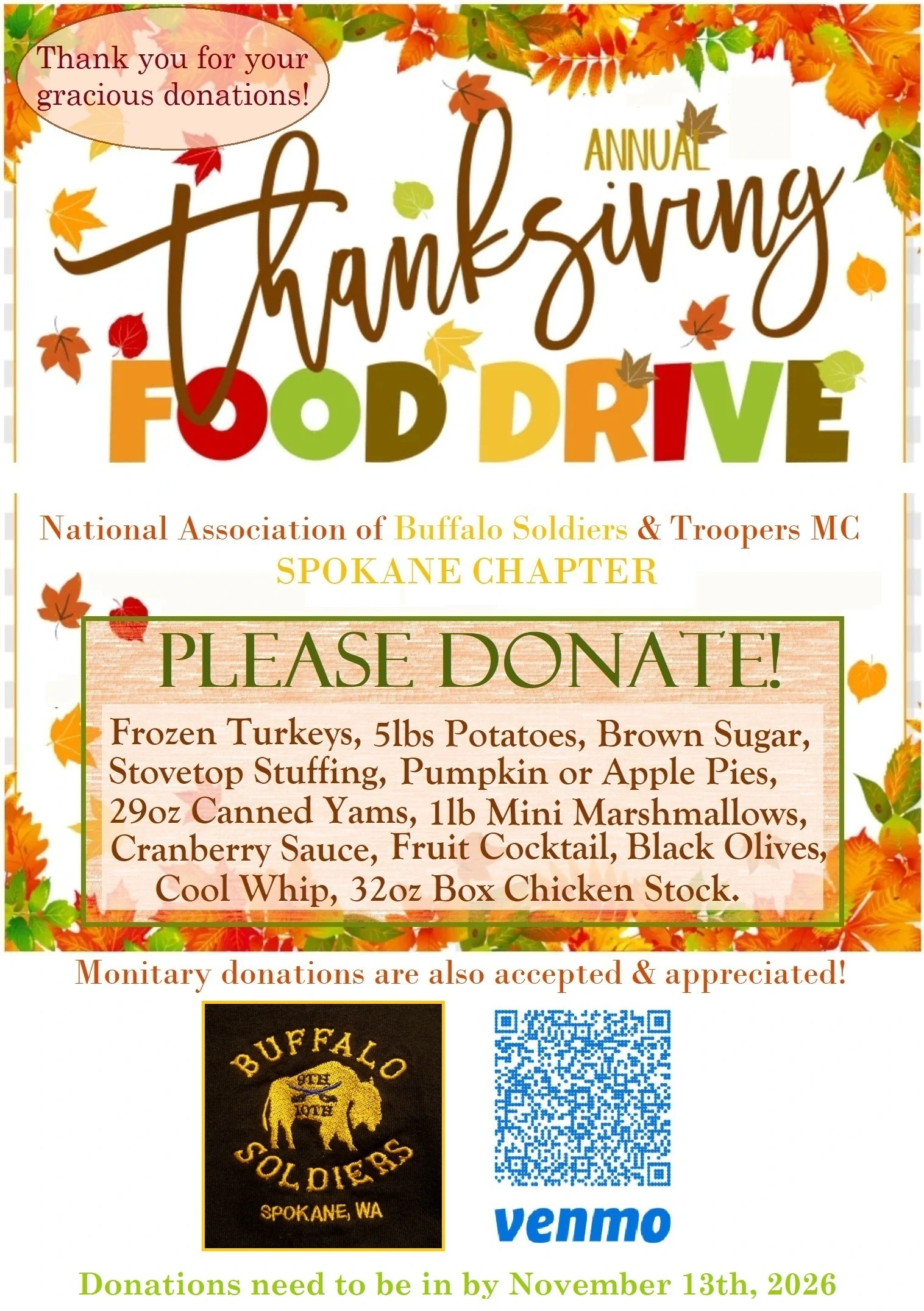Annual BSMC Thanksgiving Food Drive event flyer