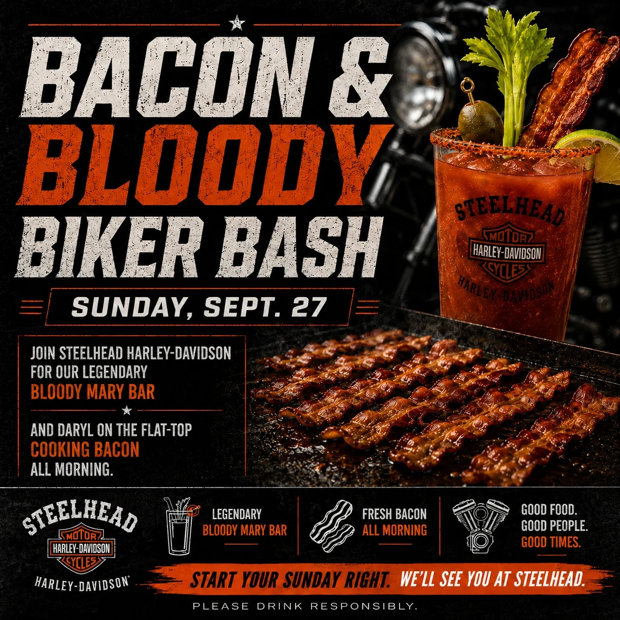 Bacon and Bloody Biker Bash event flyer