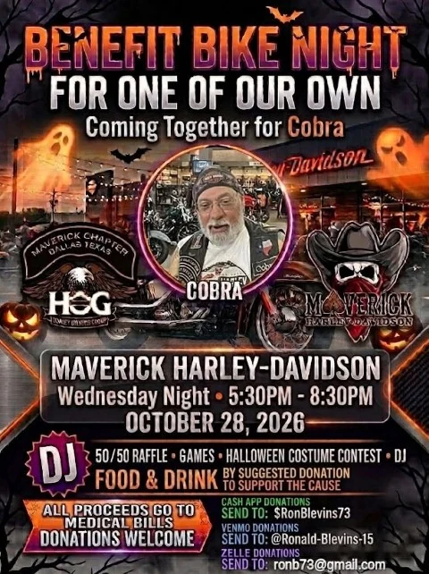 Benefit Bike Night for Cobra event flyer