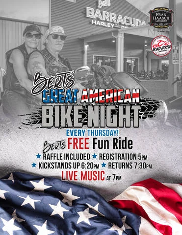 Bert's Great American Bike Night event flyer