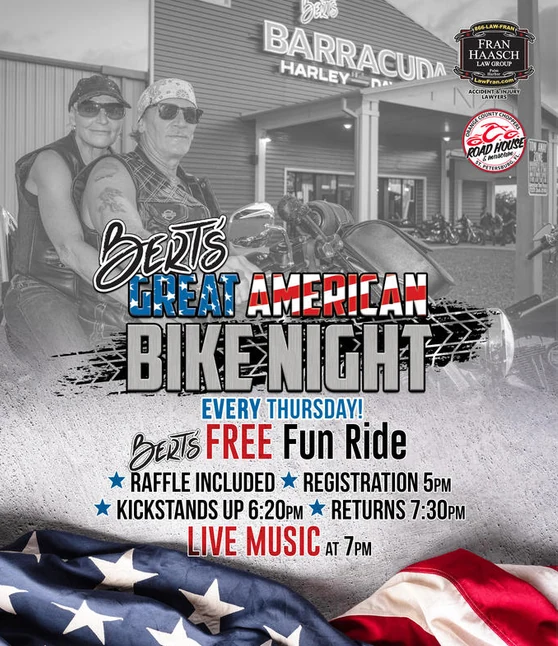 Bert's Great American Bike Night event flyer