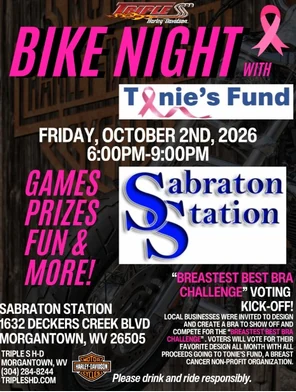 Bike Night for Breast Cancer at Sabraton Station event flyer