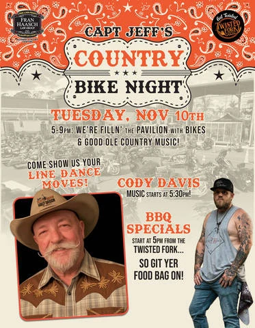 Capt Jeffs Country Bike Night event flyer