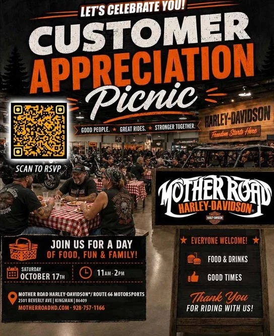 Customer Appreciation In-door Picnic Mother Road Harley-Davidson event flyer