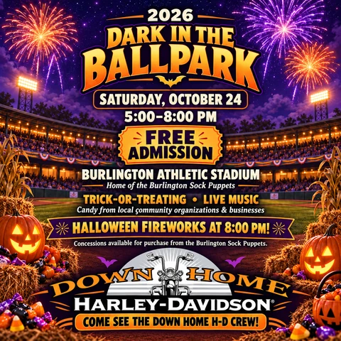 DARK IN THE BALLPARK W/ THE DOWN HOME H-D CREW event flyer