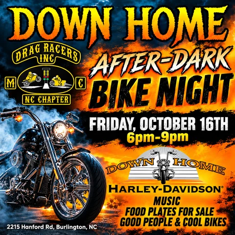 Down Home After-Dark Bike Night w/ Drag Racers MC event flyer