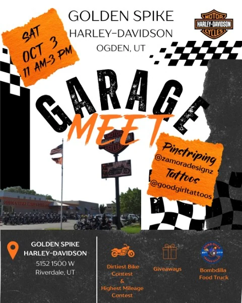 Golden Spike Harley-Davidson Garage Meet - Saturday October 3 event flyer
