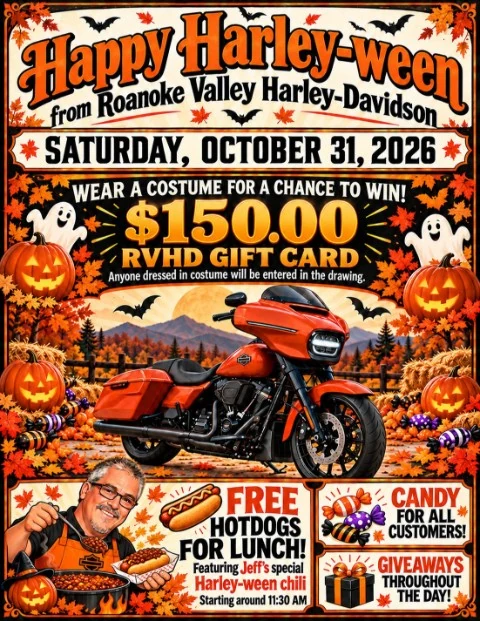 Happy Harley-ween from Roanoke Valley Harley-Davidson event flyer
