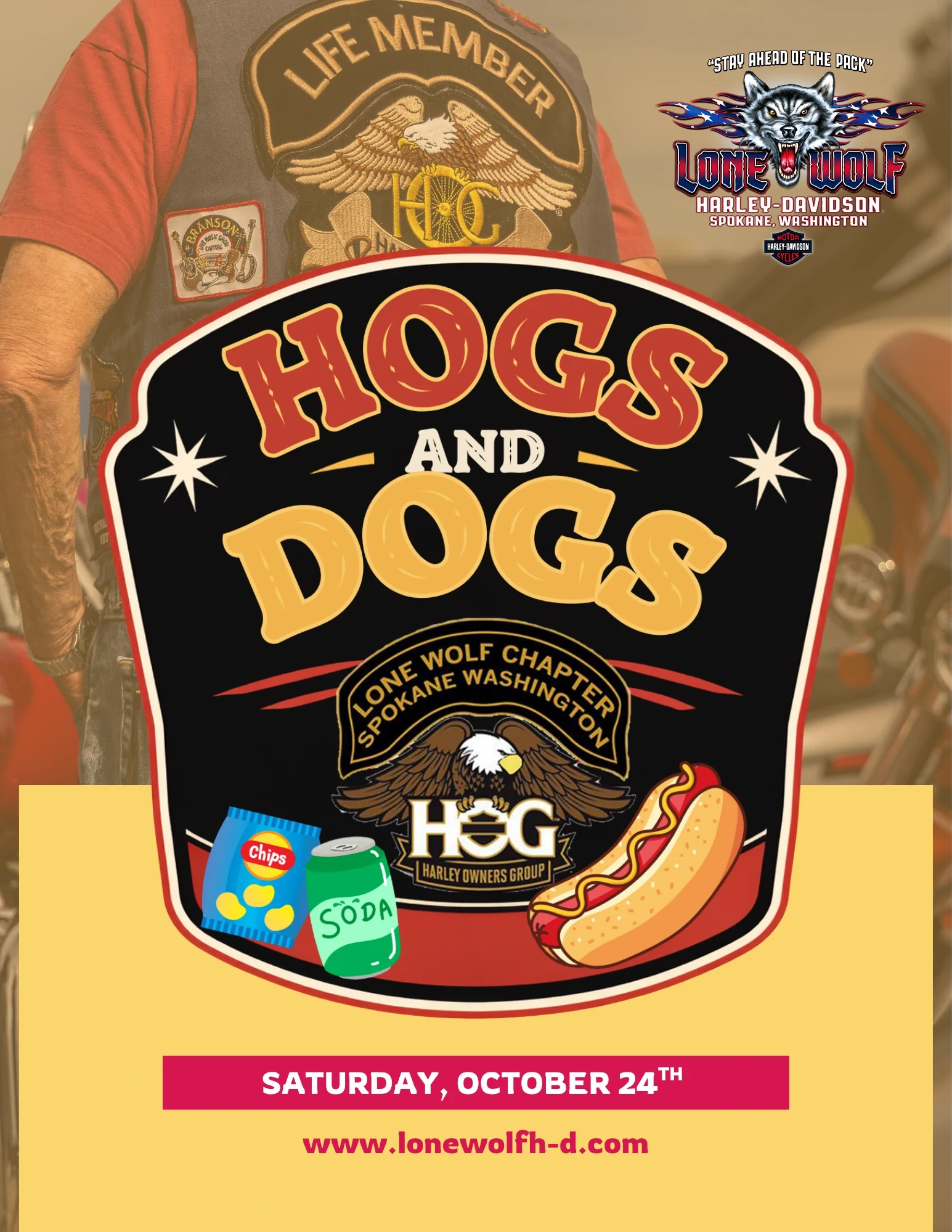 HOGS AND DOGS event flyer
