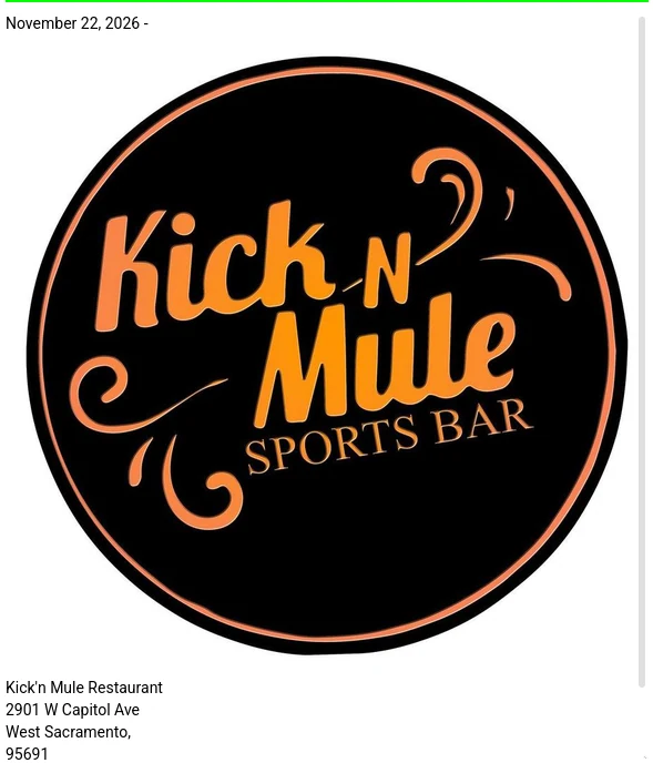 Kick'n Mule Restaurant event flyer