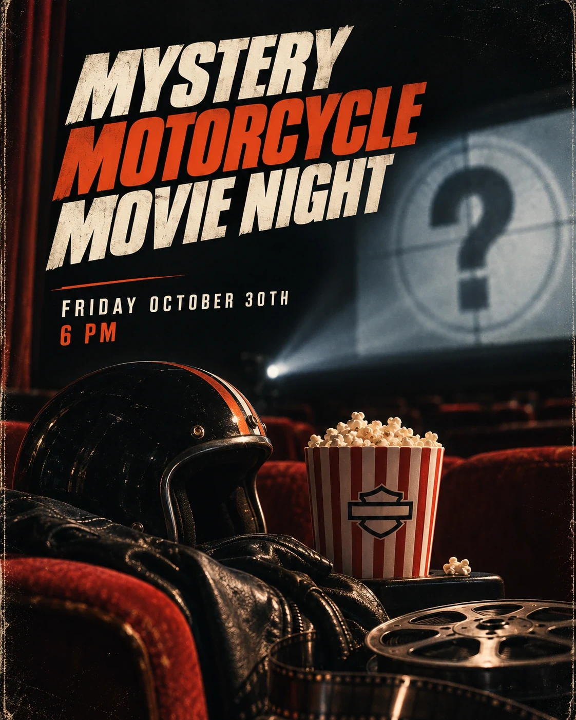 Mystery Motorcycle Movie Night event flyer