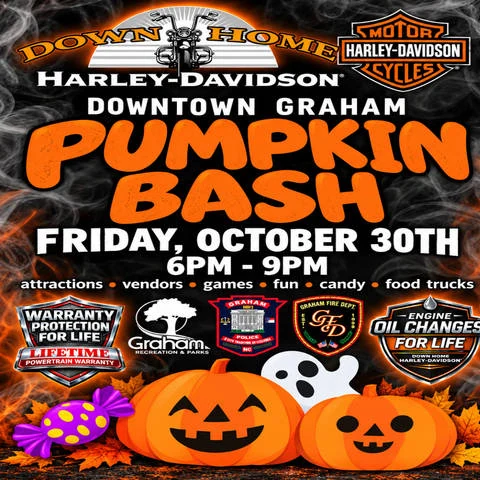 PUMPKIN BASH IN DOWNTOWN GRAHAM w/ DHH-D event flyer
