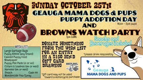 Puppy Adoption & Browns Watch Party event flyer