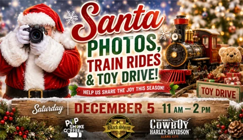 Santa Photos, Train Rides & Toy Drive event flyer