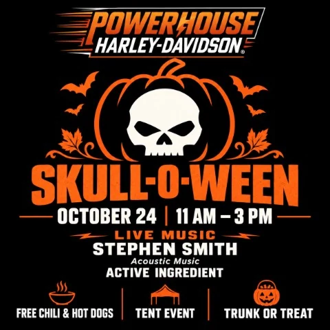 🎃💀 SKULL-O-WEEN AT POWERHOUSE HARLEY-DAVIDSON! 💀🎃 event flyer