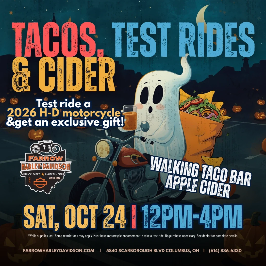 Tacos, Test Rides & Cider event flyer