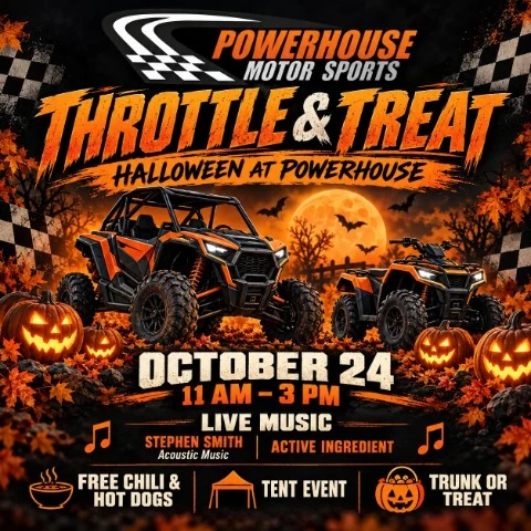 🎃 THROTTLE & TREAT AT POWERHOUSE MOTORSPORTS! 🏁 event flyer