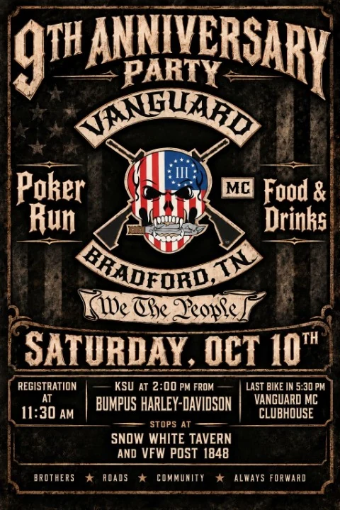 Vanguard 9th Anniversary Ride & Party event flyer