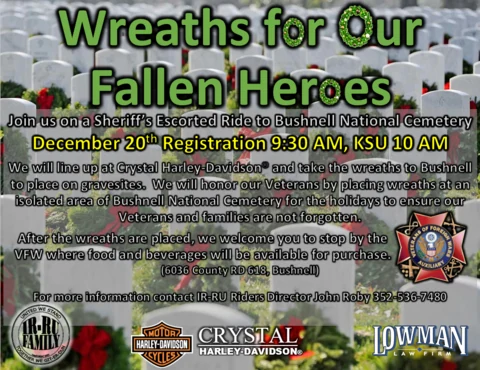 Wreaths For Our Fallen Heroes Ride to Bushnell event flyer