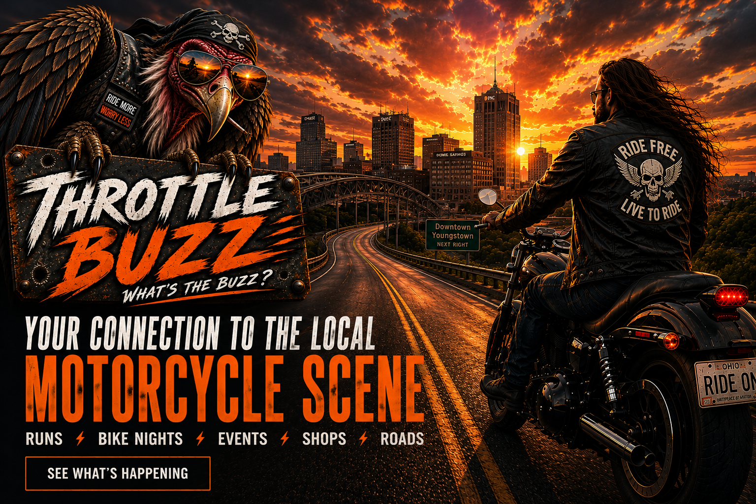 Throttle Buzz — your connection to the local motorcycle scene, featuring motorcycle events, bike nights, rides, shops and roads.